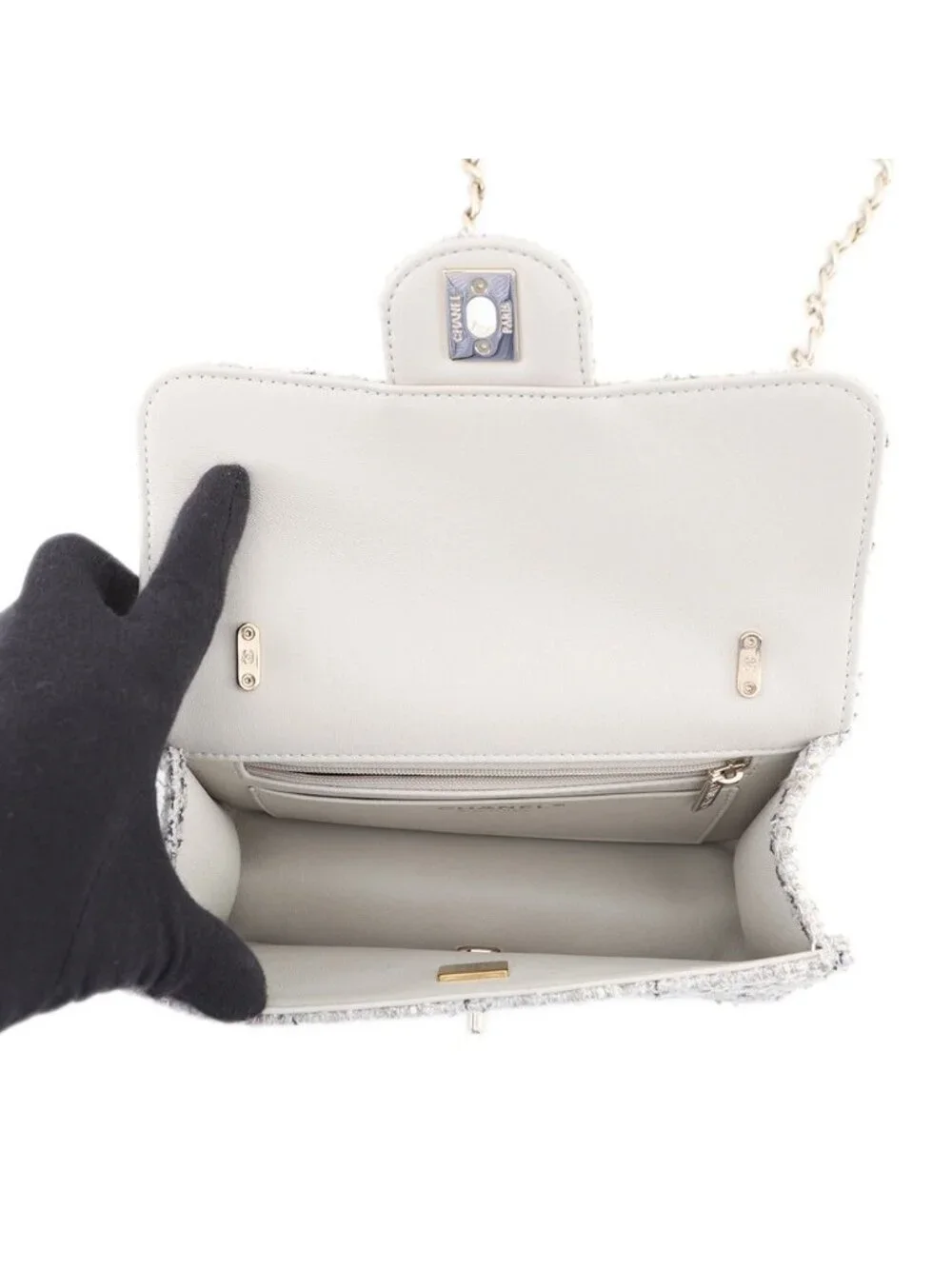Chanel Chain Shoulder Bag CC Logo Quilted Single Flap Tweed